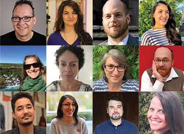 a collage of twelve portraits of new faculty members