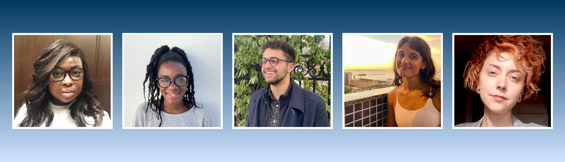 5 pictures in a row, each a portrait of a graduate student mentor