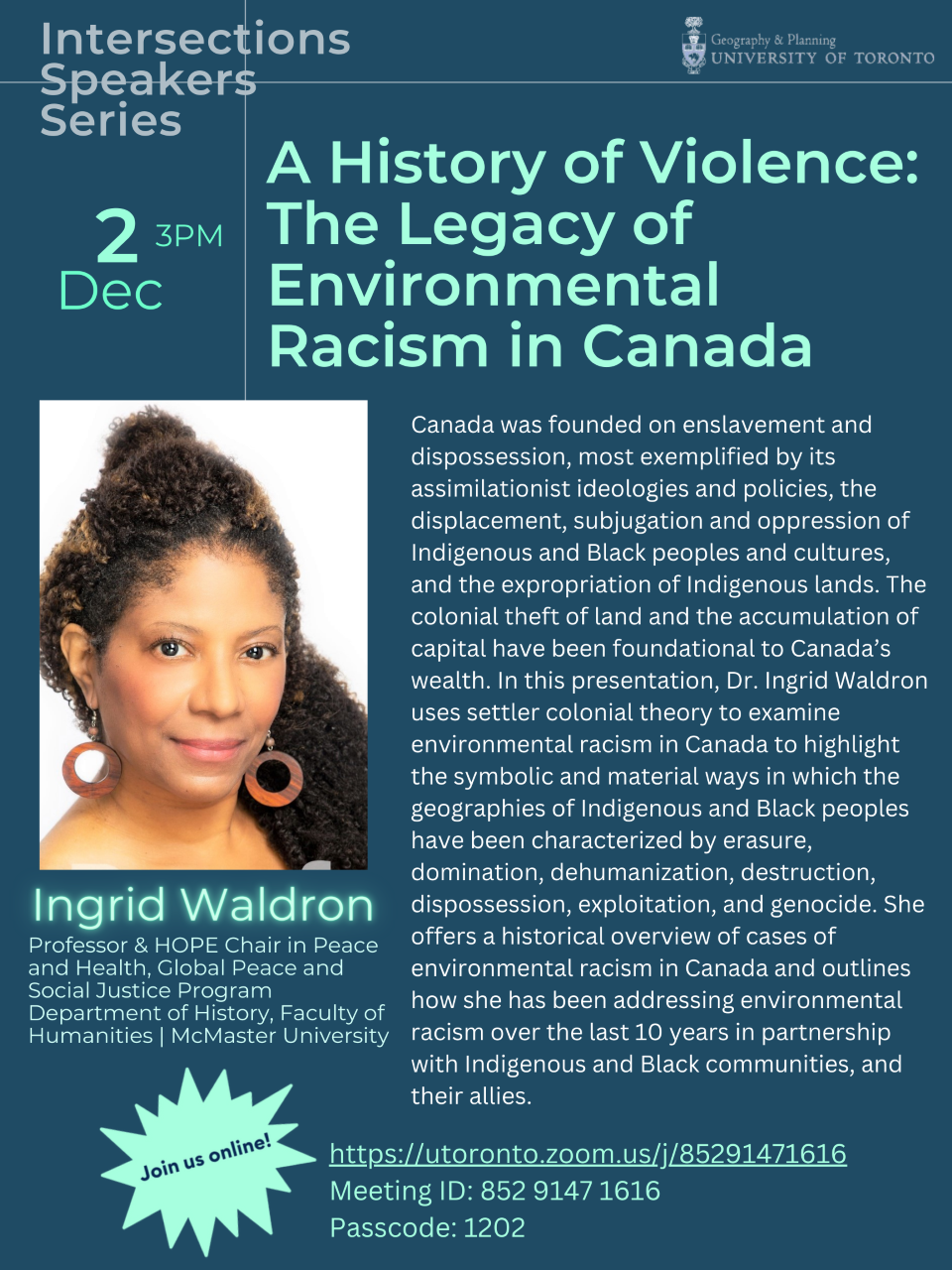 Flyer for A History of Violence: The Legacy of Environmental Racism in Canada